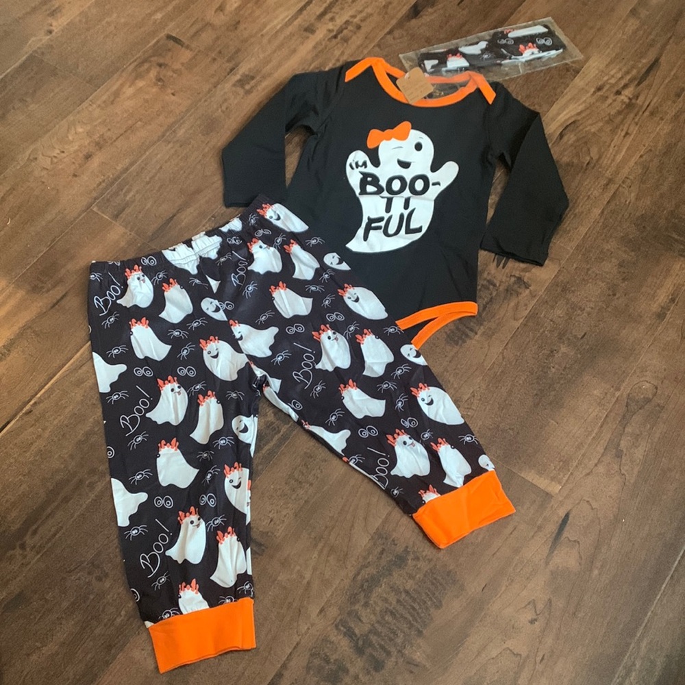 Halloween “I’m Bootiful” Baby Girls Outfit With Head Tie, New, Size 18-24 Months
